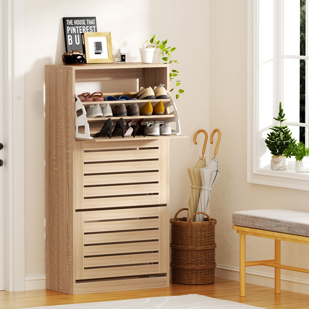 Artiss Shoe Cabinet Storage Drawer 45 Pairs Pine FURNI-N-SHOE-3D-WD