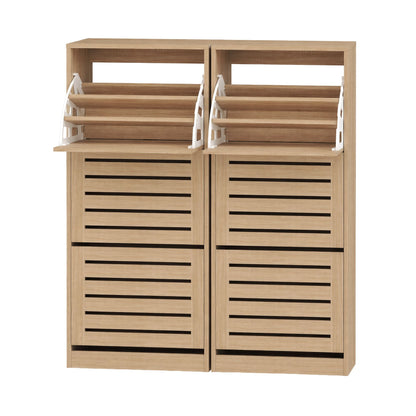 Artiss 2x Shoe Cabinet Storage Organiser 3 Flip Drawer Pine FURNI-N-SHOE-3D-WDX2