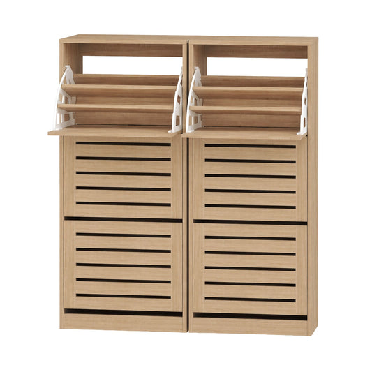 Artiss 2x Shoe Cabinet Storage Organiser 3 Flip Drawer Pine FURNI-N-SHOE-3D-WDX2