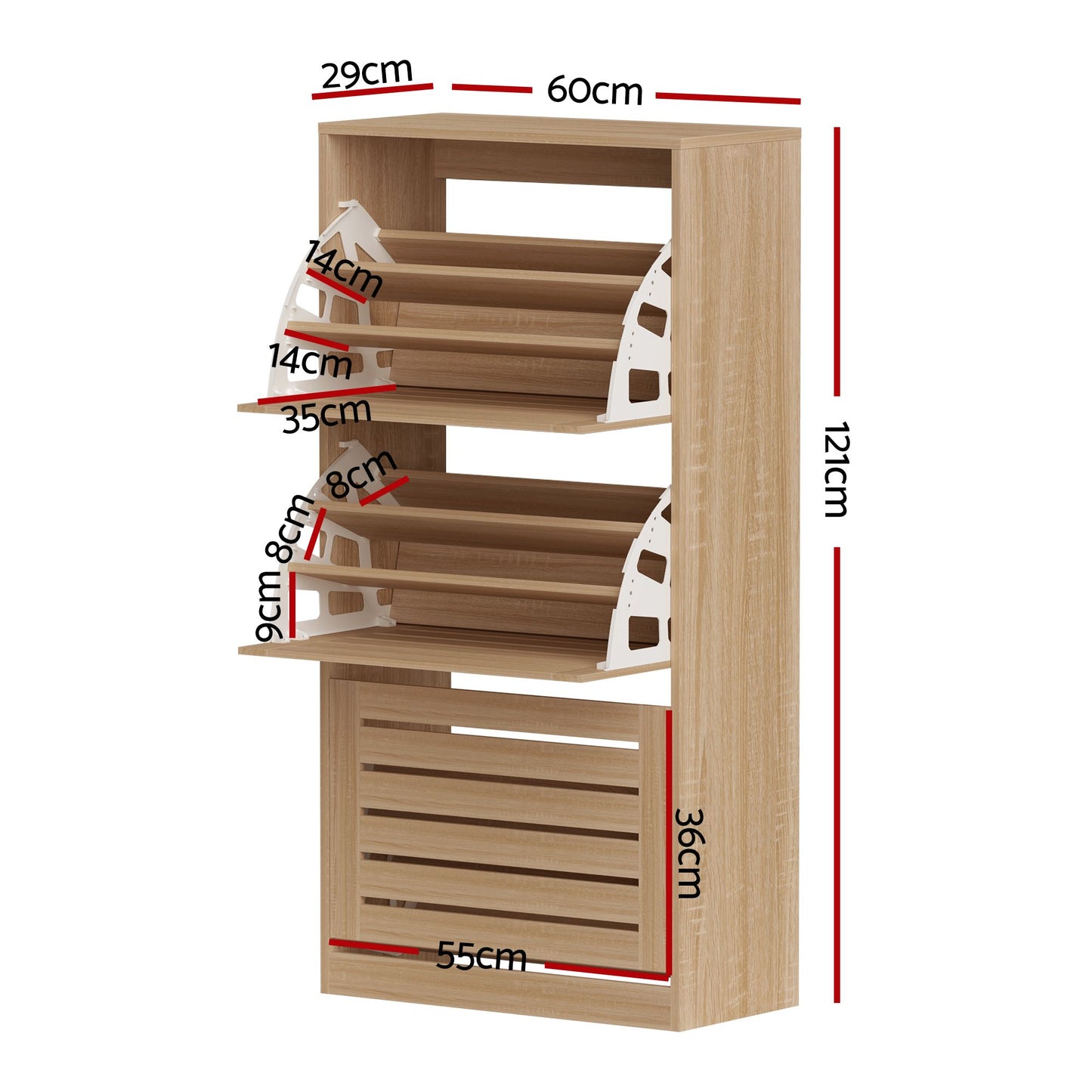 Artiss 2x Shoe Cabinet Storage Organiser 3 Flip Drawer Pine FURNI-N-SHOE-3D-WDX2