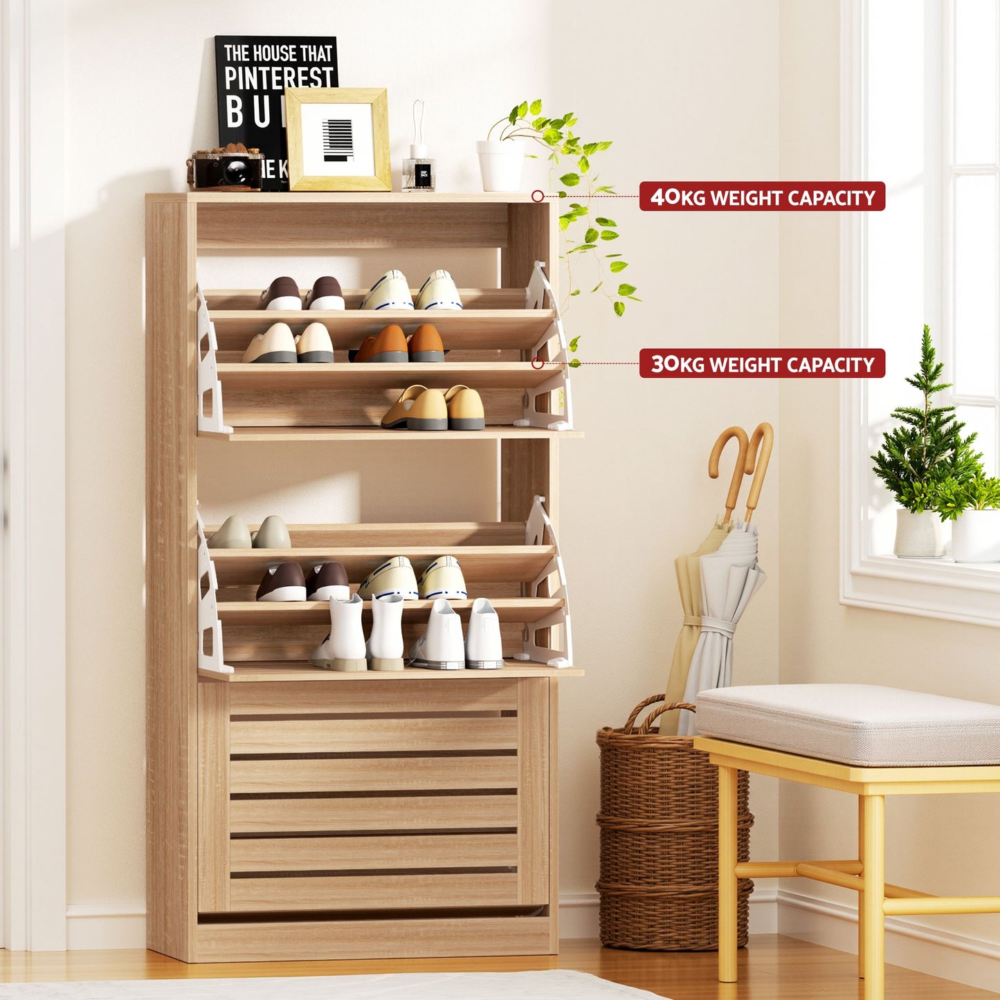 Artiss 2x Shoe Cabinet Storage Organiser 3 Flip Drawer Pine FURNI-N-SHOE-3D-WDX2
