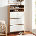 Artiss Narrow Shoe Cabinet Adjustable Shelves Flip-up Door White & Pine FURNI-N-SHOE-4D-WHWD-AB