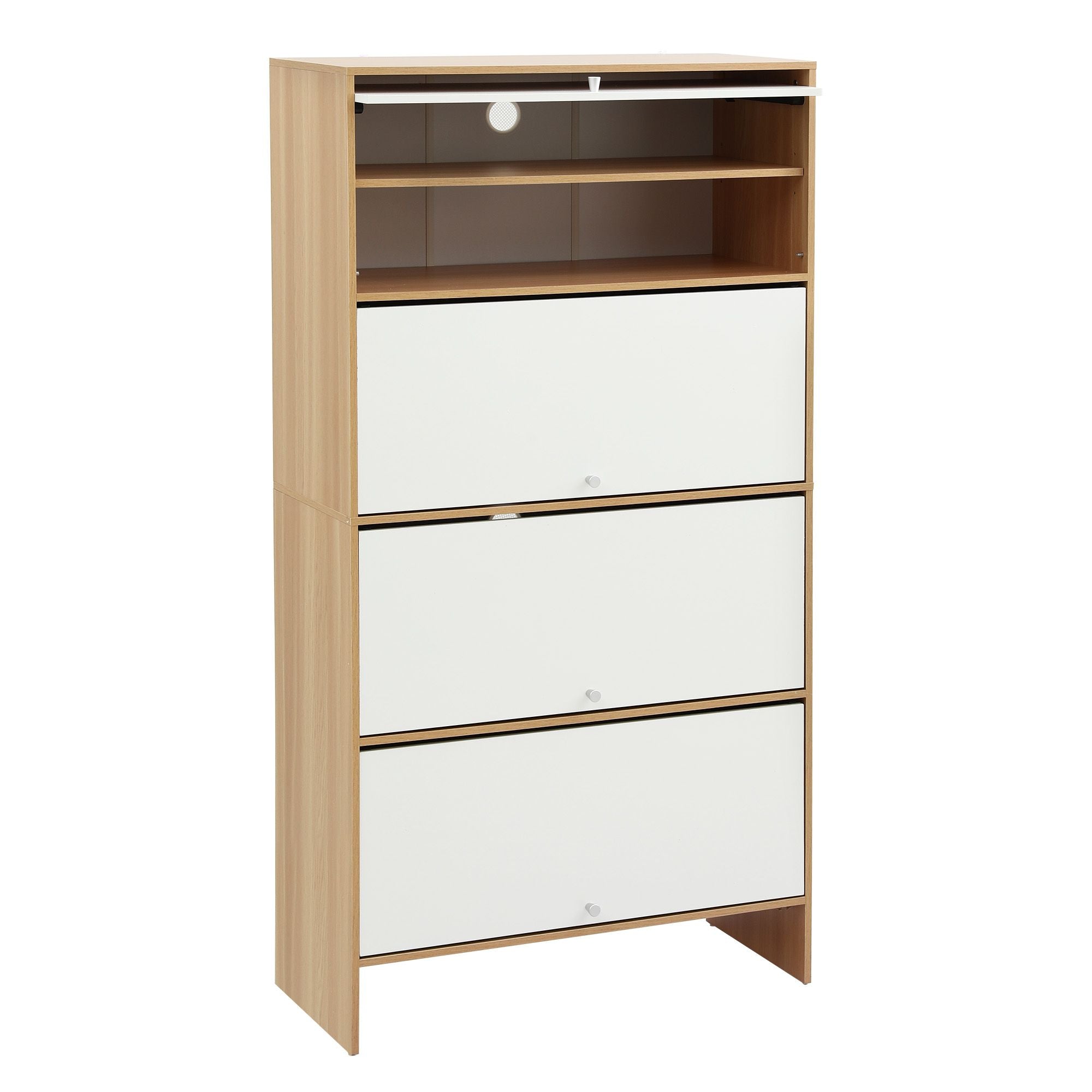 Artiss Narrow Shoe Cabinet Adjustable Shelves Flip-up Door White & Pine FURNI-N-SHOE-4D-WHWD-AB