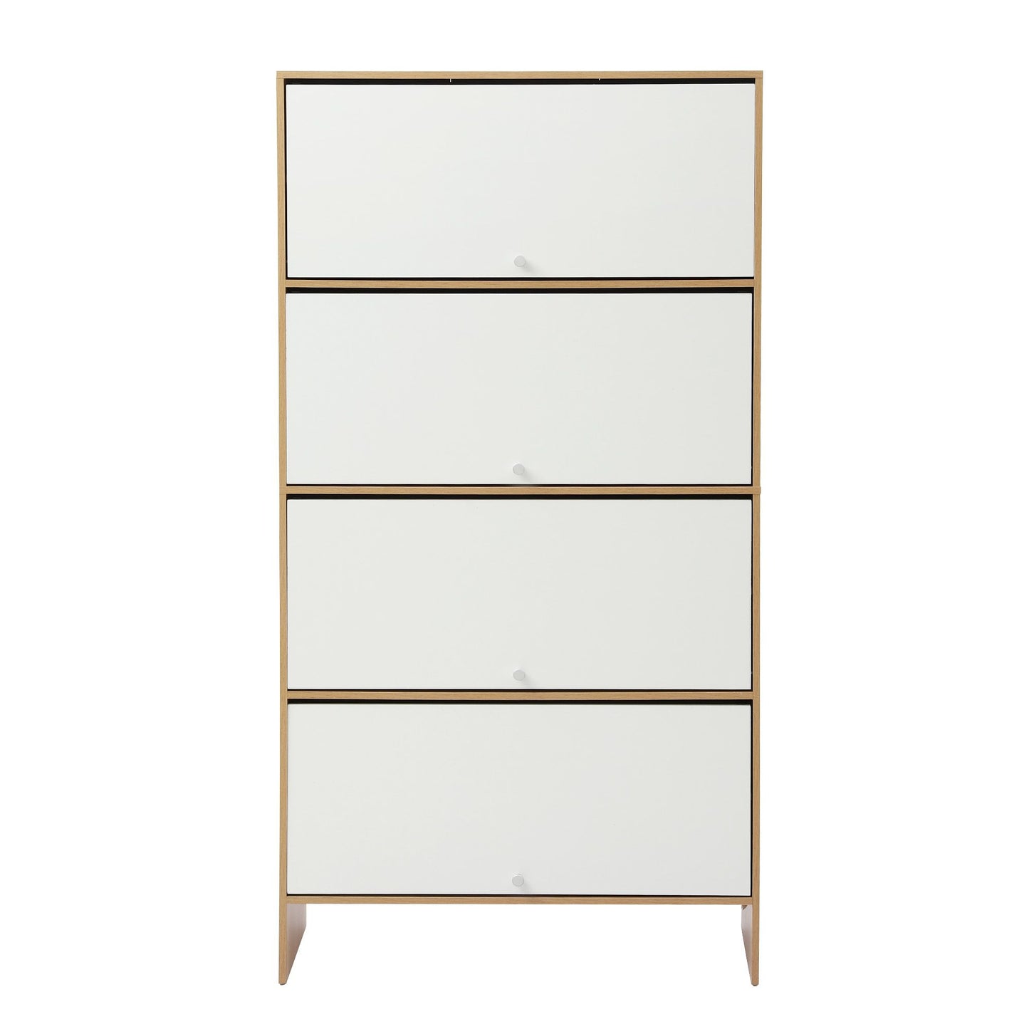 Artiss Narrow Shoe Cabinet Adjustable Shelves Flip-up Door White & Pine FURNI-N-SHOE-4D-WHWD-AB