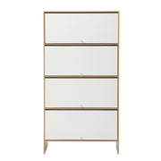Artiss Narrow Shoe Cabinet Adjustable Shelves Flip-up Door White & Pine FURNI-N-SHOE-4D-WHWD-AB