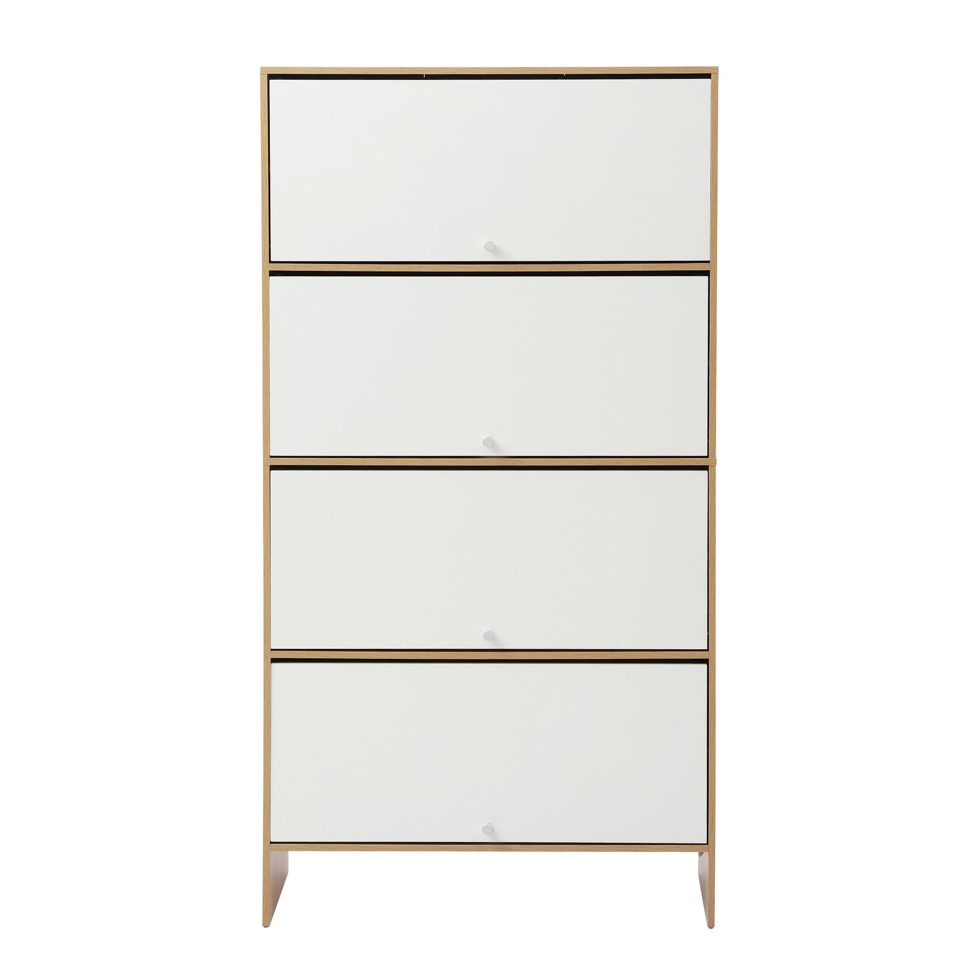 Artiss Narrow Shoe Cabinet Adjustable Shelves Flip-up Door White & Pine FURNI-N-SHOE-4D-WHWD-AB