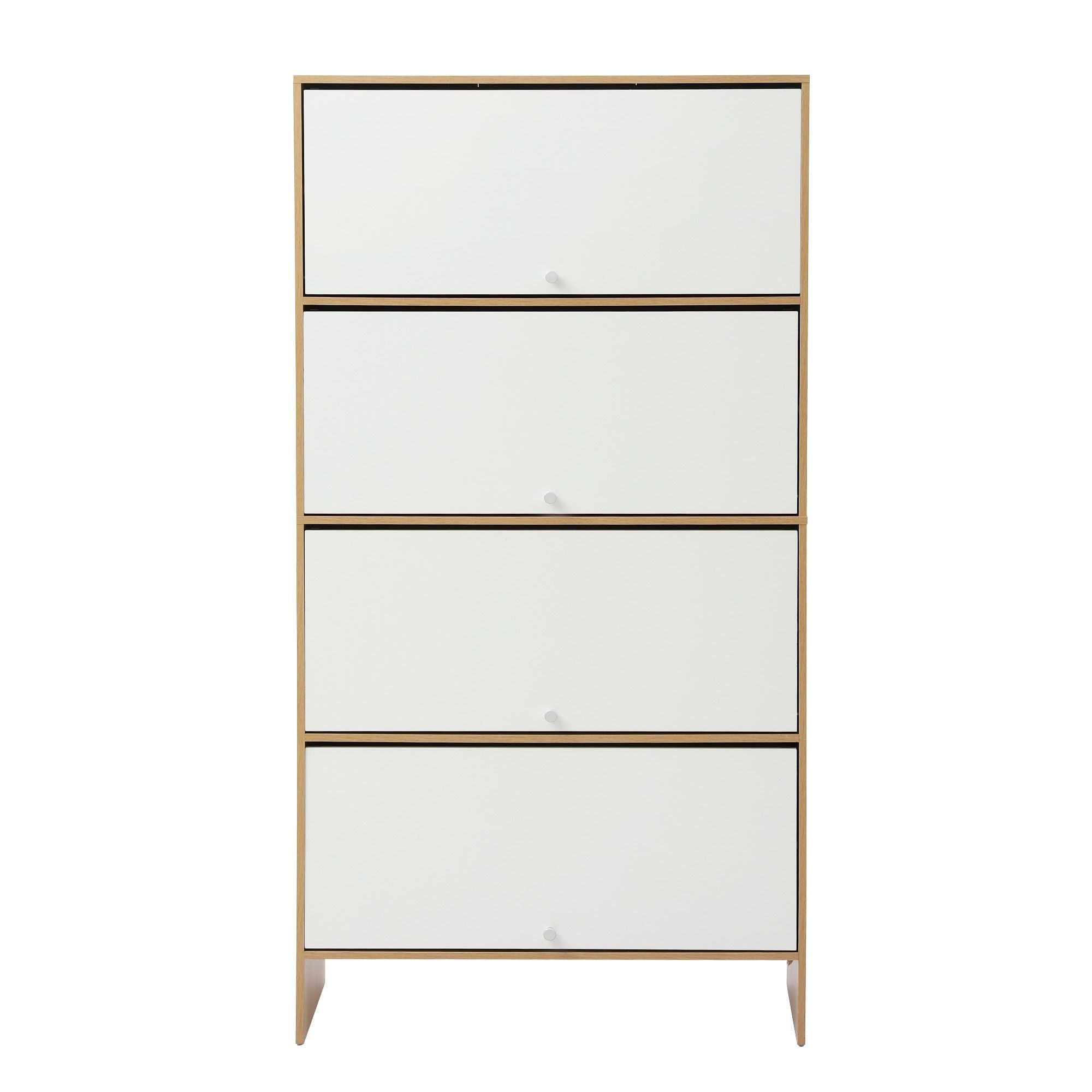 Artiss Narrow Shoe Cabinet Adjustable Shelves Flip-up Door White & Pine FURNI-N-SHOE-4D-WHWD-AB