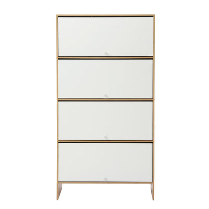 Artiss Narrow Shoe Cabinet Adjustable Shelves Flip-up Door White & Pine FURNI-N-SHOE-4D-WHWD-AB