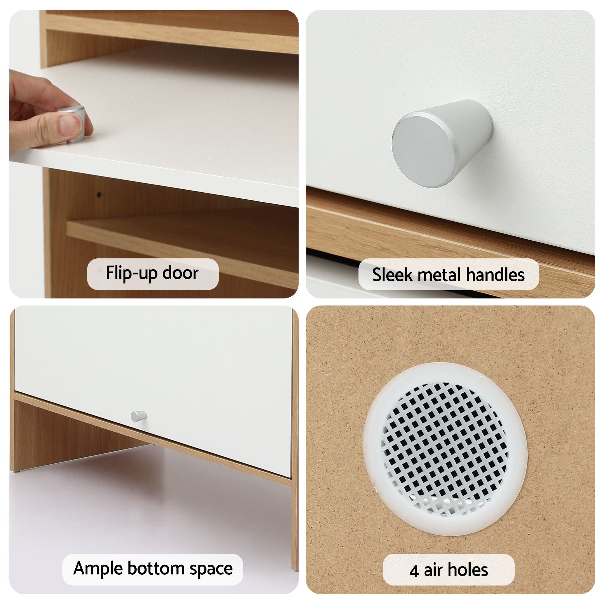 Artiss Narrow Shoe Cabinet Adjustable Shelves Flip-up Door White & Pine FURNI-N-SHOE-4D-WHWD-AB
