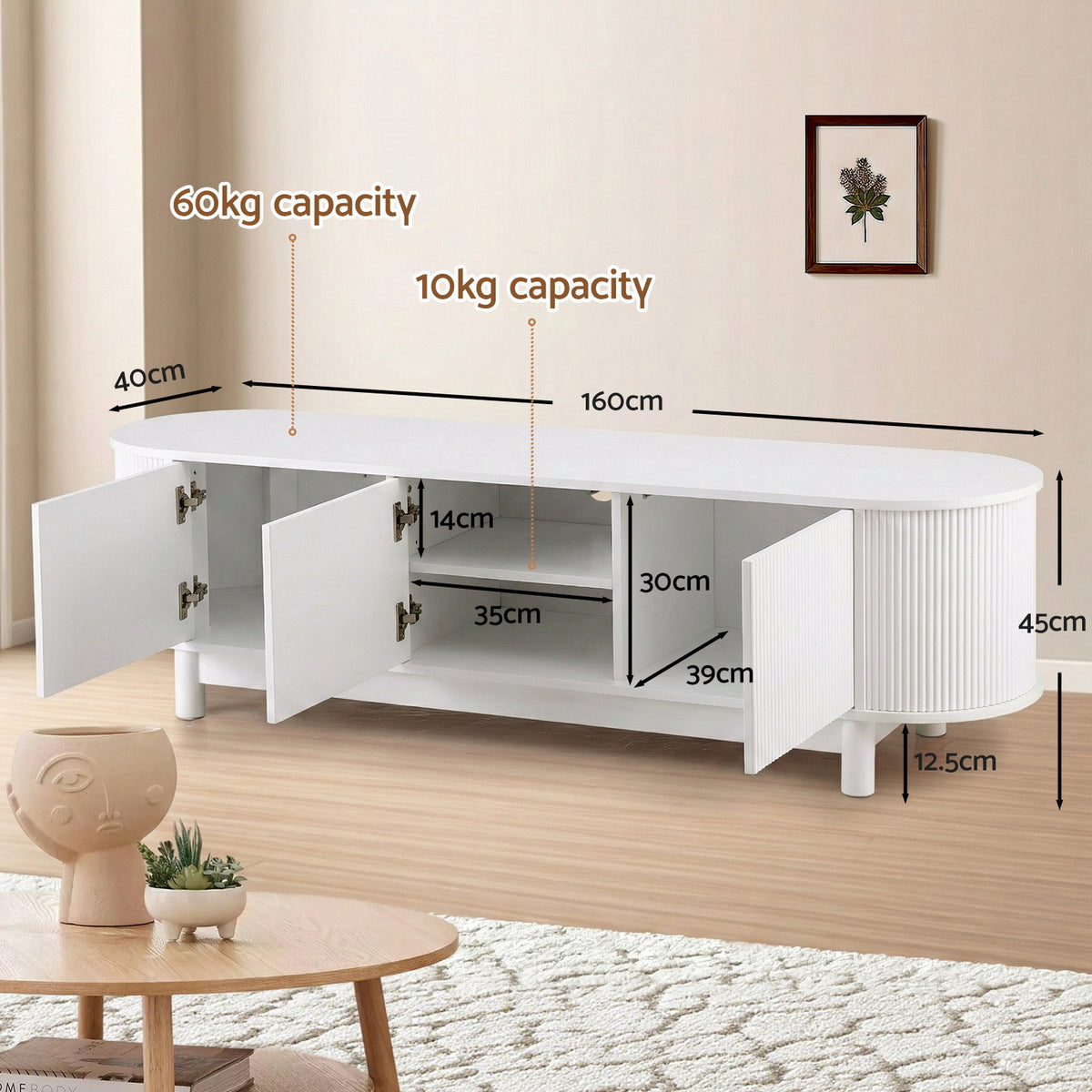 Artiss TV Unit Entertainment Unit Storage Cabinet 160cm White FURNI-N-TV160-WH