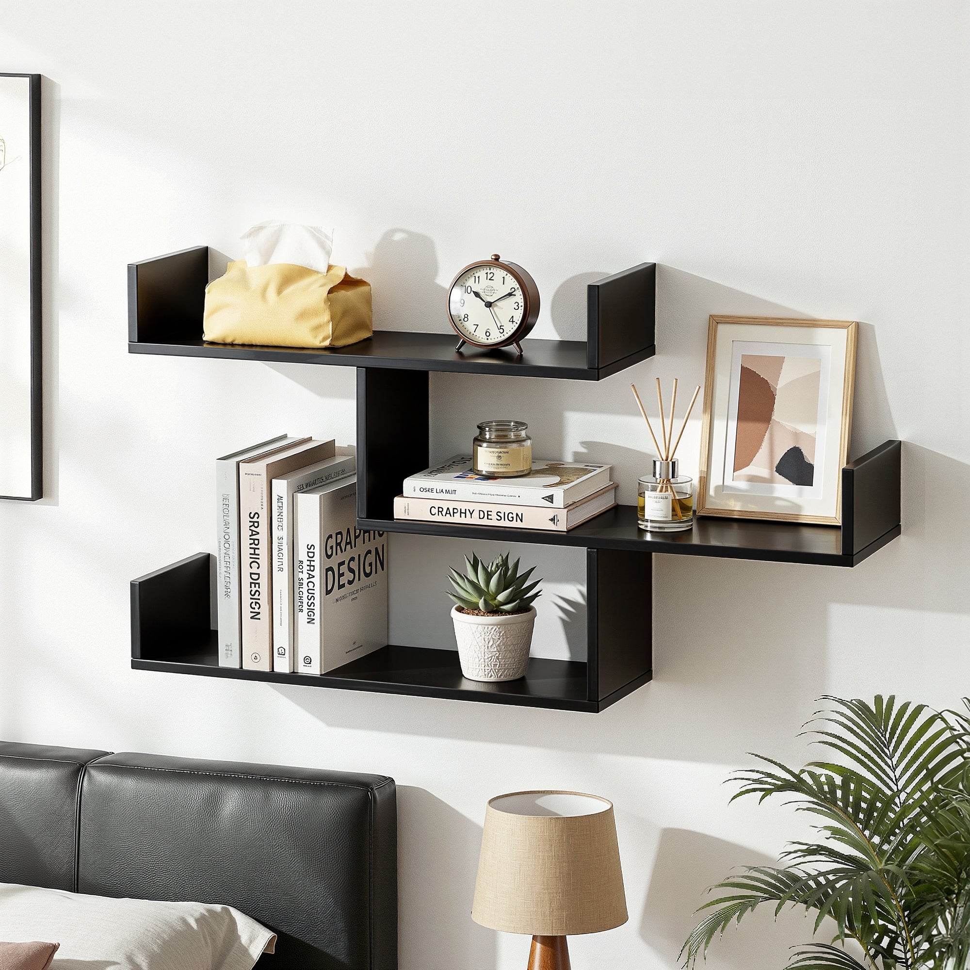 Artiss Floating Wall Shelf 3 Tier Black FURNI-N-WALL-01-BK