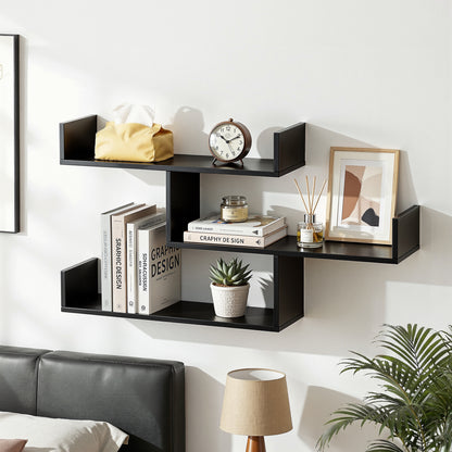 Artiss Floating Wall Shelf 3 Tier Black FURNI-N-WALL-01-BK