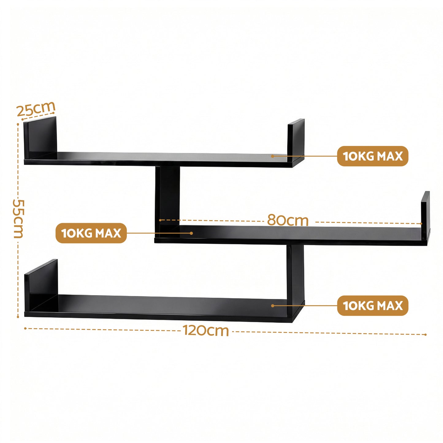 Artiss Floating Wall Shelf 3 Tier Black FURNI-N-WALL-01-BK