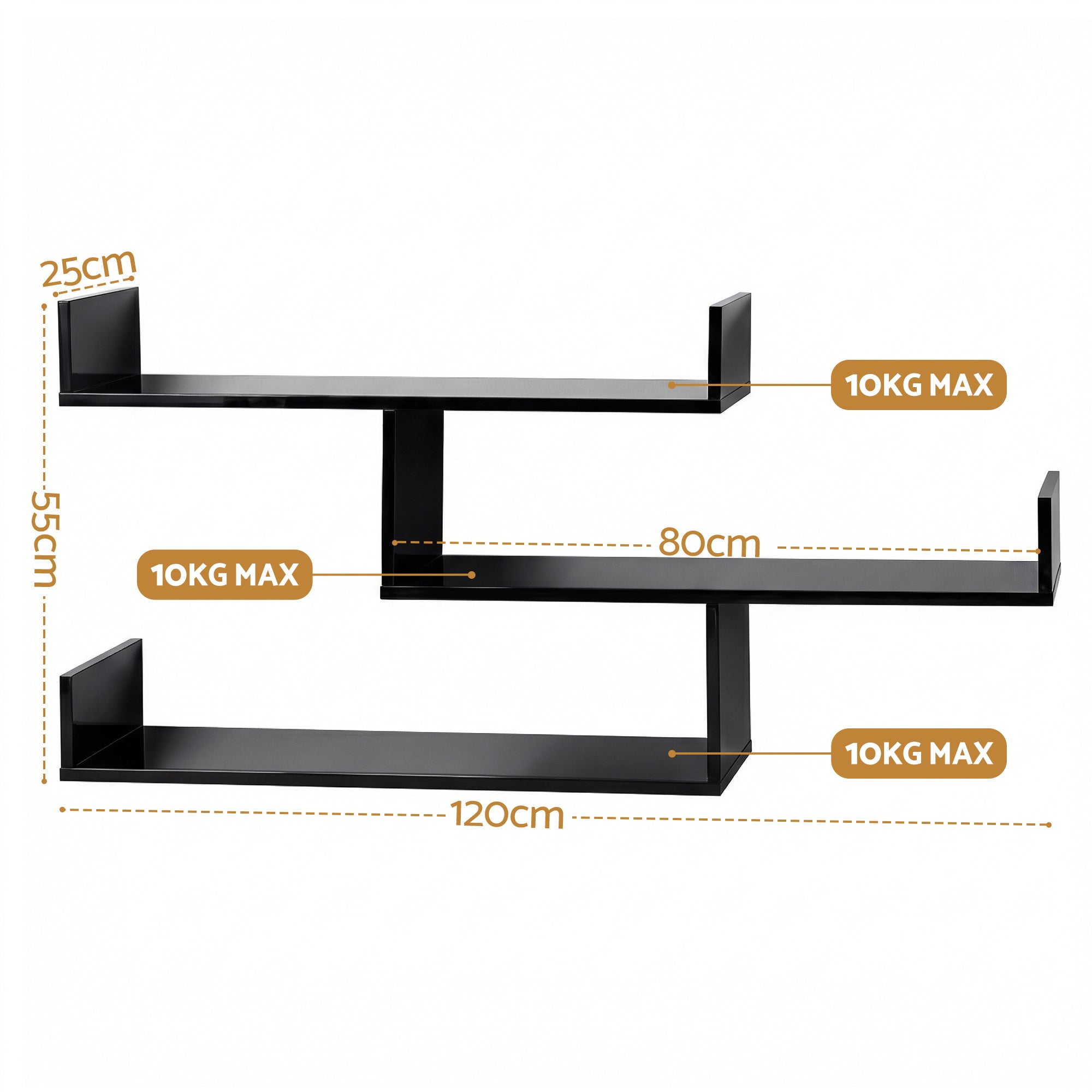 Artiss Floating Wall Shelf 3 Tier Black FURNI-N-WALL-01-BK