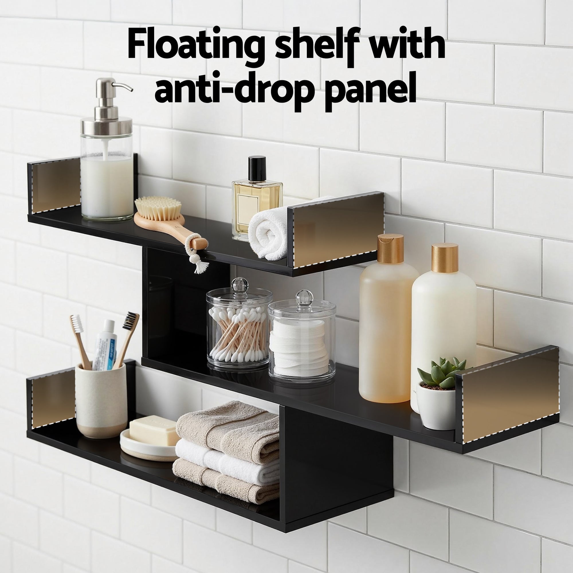 Artiss Floating Wall Shelf 3 Tier Black FURNI-N-WALL-01-BK