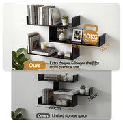 Artiss Floating Wall Shelf 3 Tier Black FURNI-N-WALL-01-BK