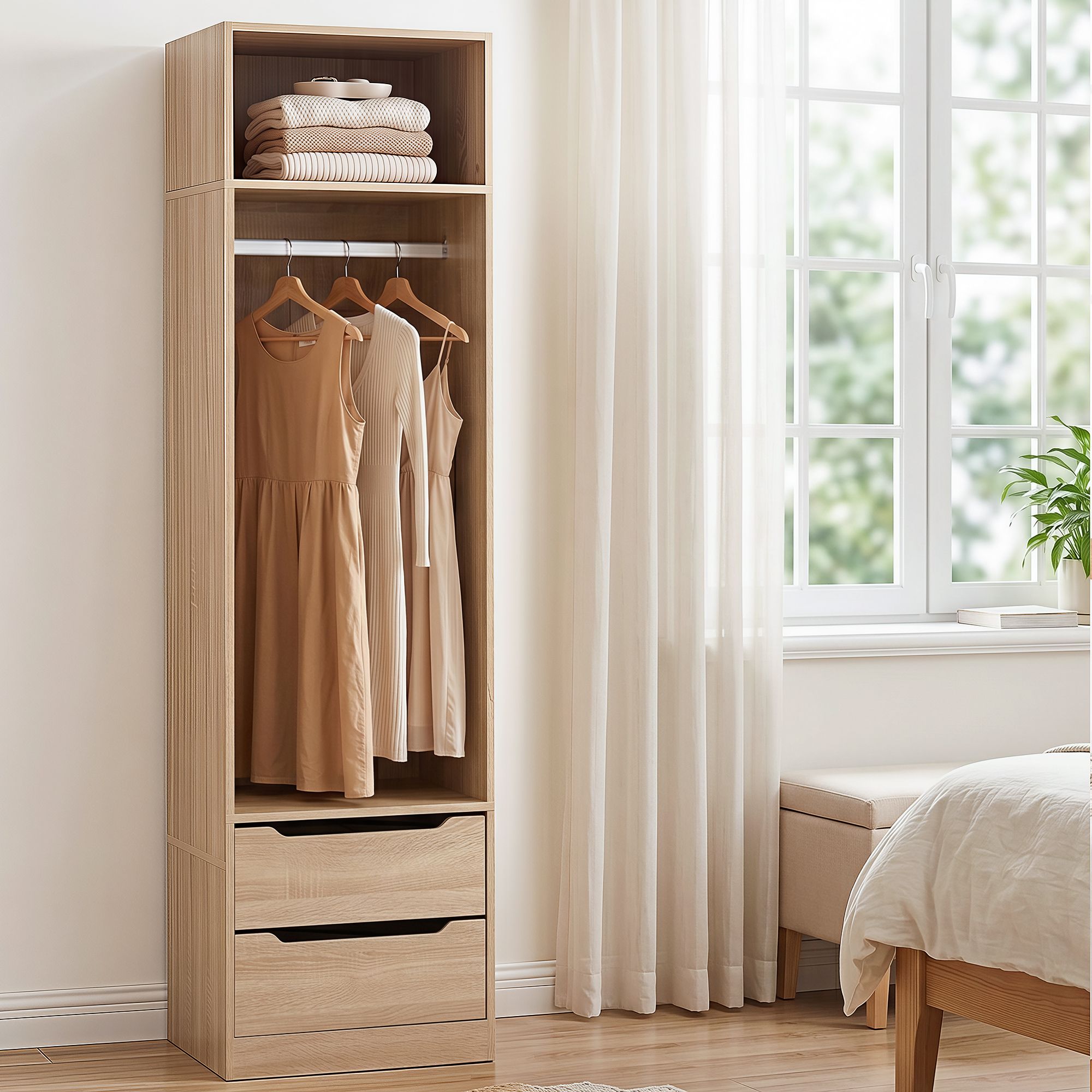 Artiss Wardrobe Clothes Closet Storage Organizer Pine FURNI-N-WR01-2D-WD-AB