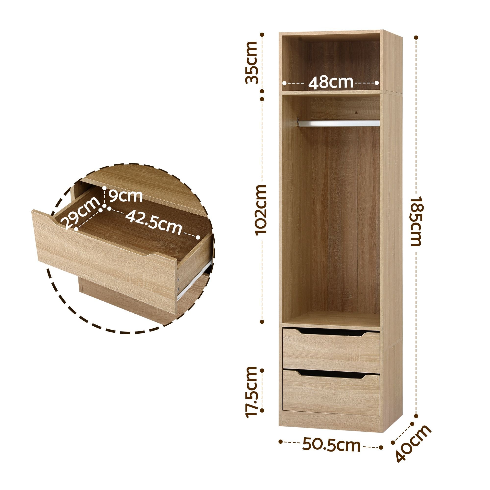 Artiss Wardrobe Clothes Closet Storage Organizer Pine FURNI-N-WR01-2D-WD-AB