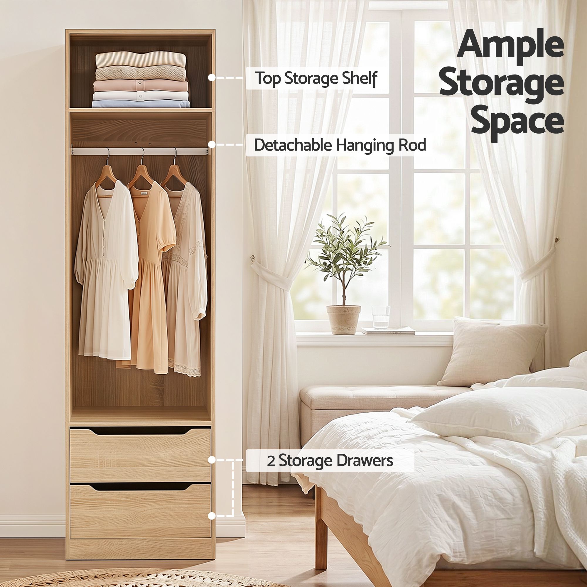 Artiss Wardrobe Clothes Closet Storage Organizer Pine FURNI-N-WR01-2D-WD-AB