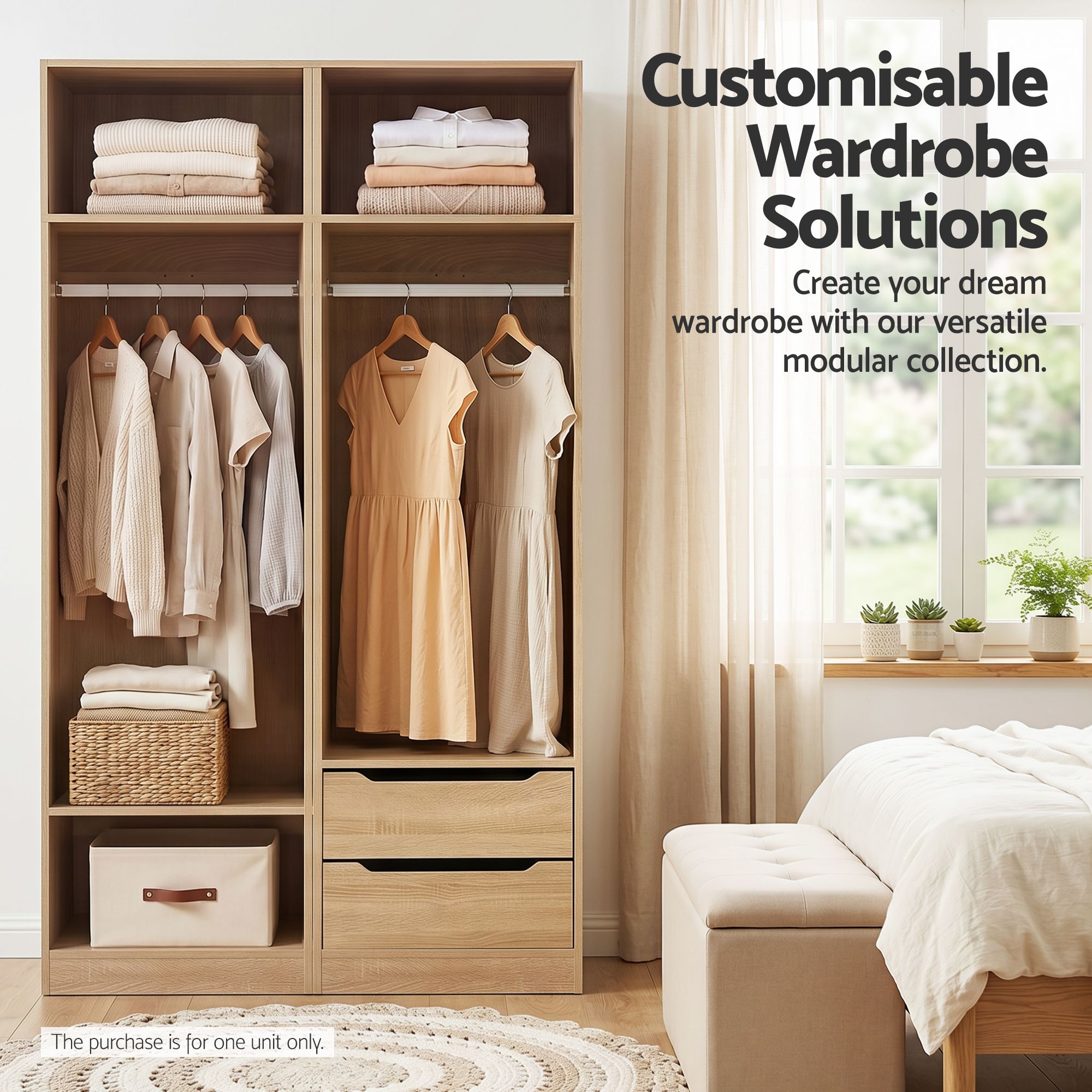 Artiss Wardrobe Clothes Closet Storage Organizer Pine FURNI-N-WR01-2D-WD-AB
