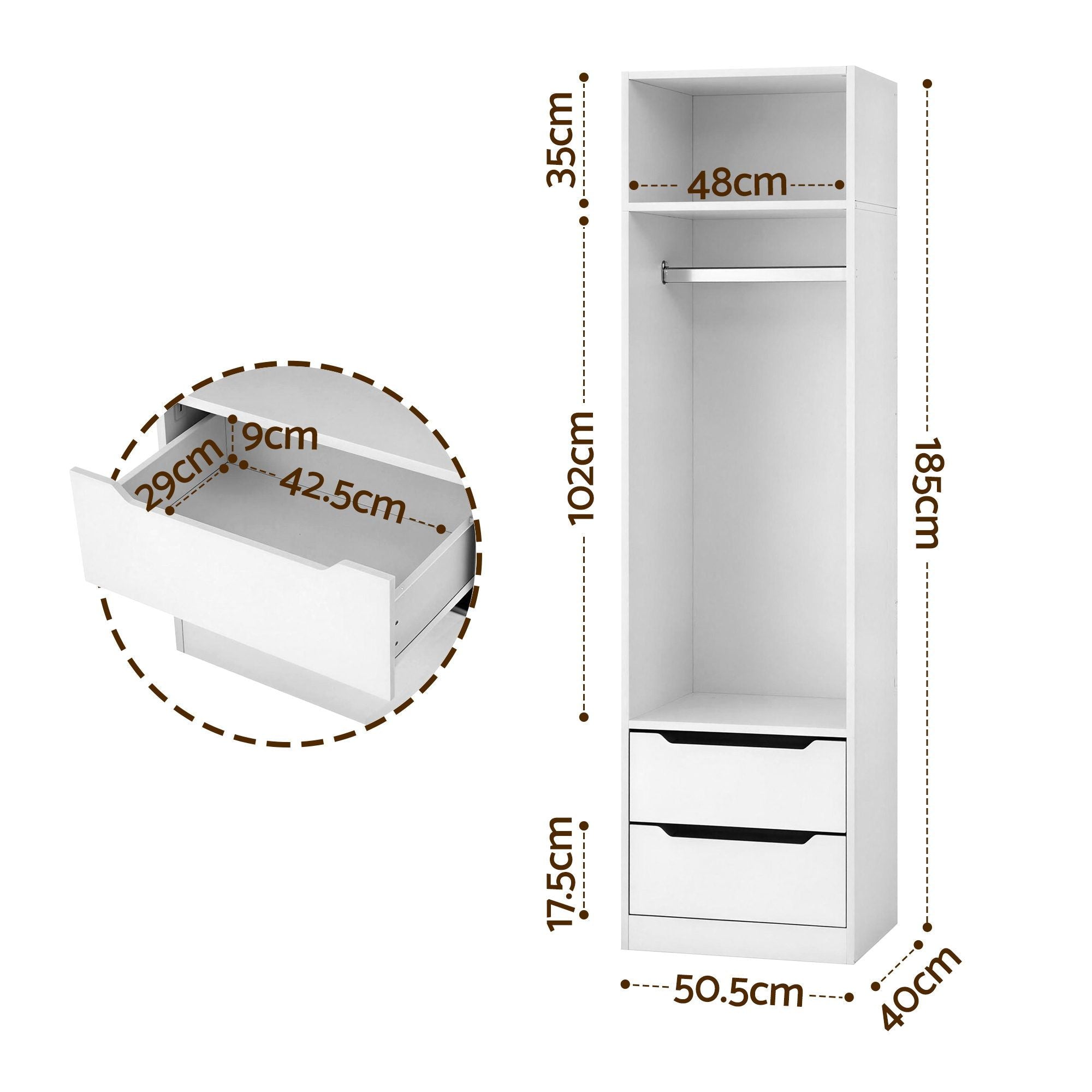Artiss Wardrobe Clothes Closet Storage Organizer White FURNI-N-WR01-2D-WH-AB