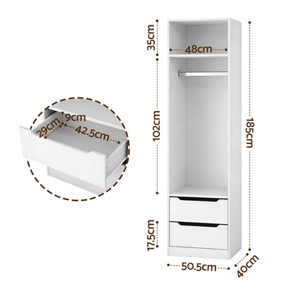 Artiss Wardrobe Clothes Closet Storage Organizer White FURNI-N-WR01-2D-WH-AB