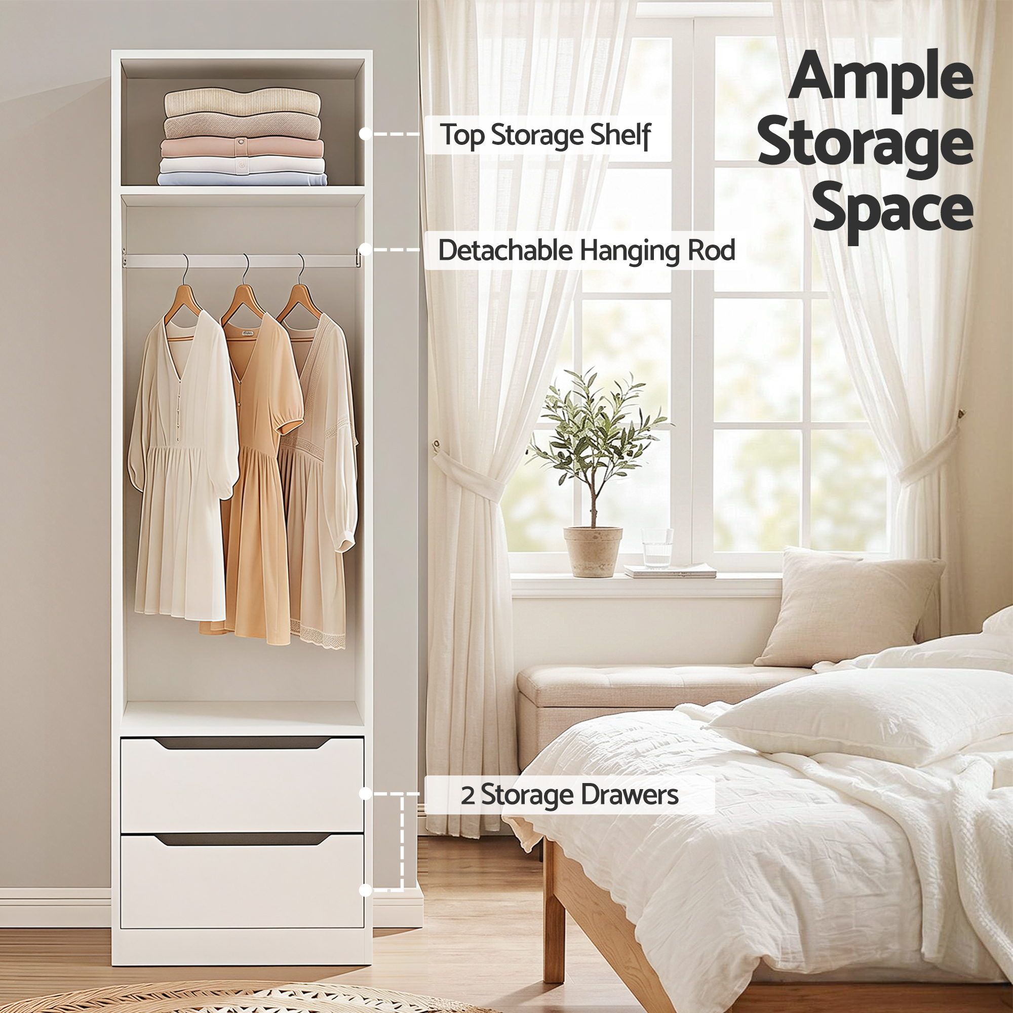 Artiss Wardrobe Clothes Closet Storage Organizer White FURNI-N-WR01-2D-WH-AB