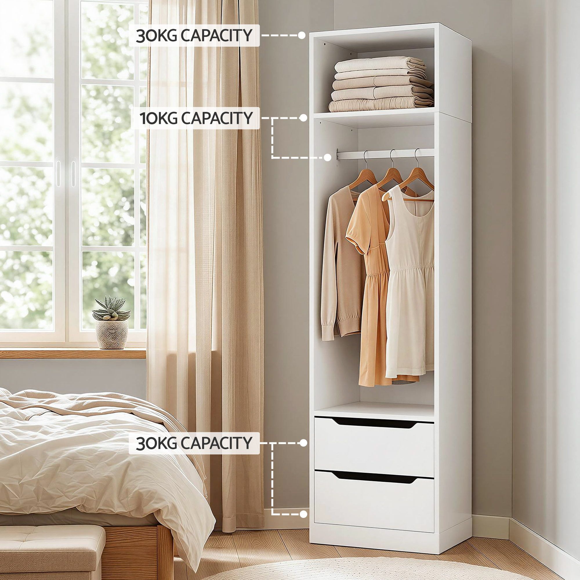 Artiss Wardrobe Clothes Closet Storage Organizer White FURNI-N-WR01-2D-WH-AB