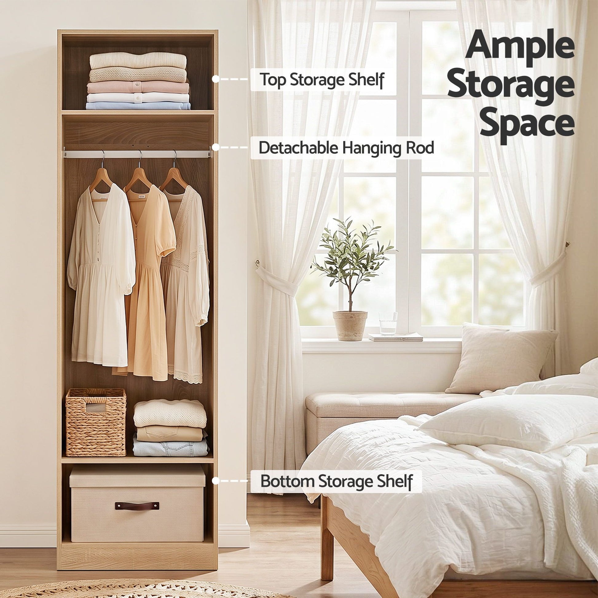 Artiss Wardrobe Clothes Closet Storage Organizer Shelf Pine FURNI-N-WR02-WD-AB