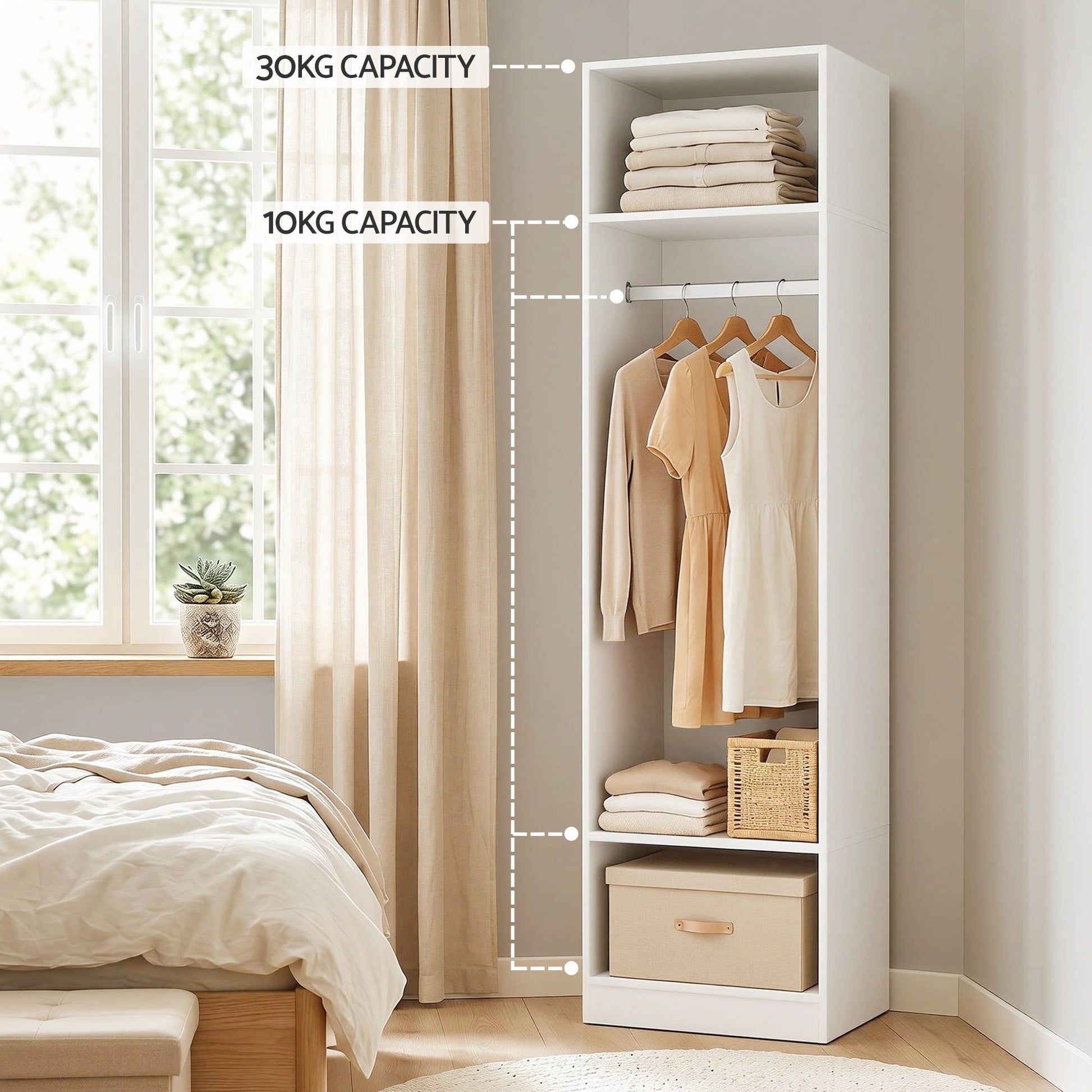 Artiss Wardrobe Clothes Closet Storage Organizer Shelf White FURNI-N-WR02-WH-AB