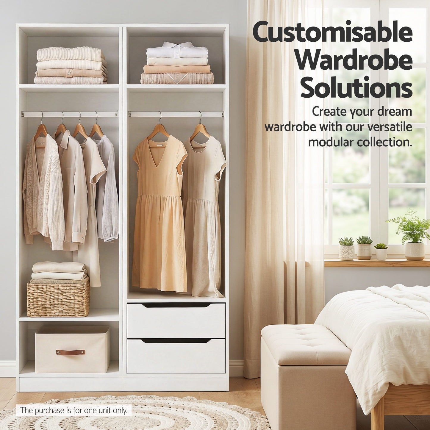 Artiss Wardrobe Clothes Closet Storage Organizer Shelf White FURNI-N-WR02-WH-AB