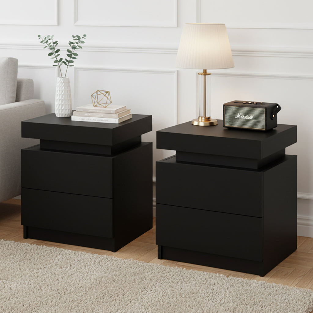 Artiss 2X Bedside Table 2 Drawers Lift-up Storage Black FURNI-O-BS-02-BKX2