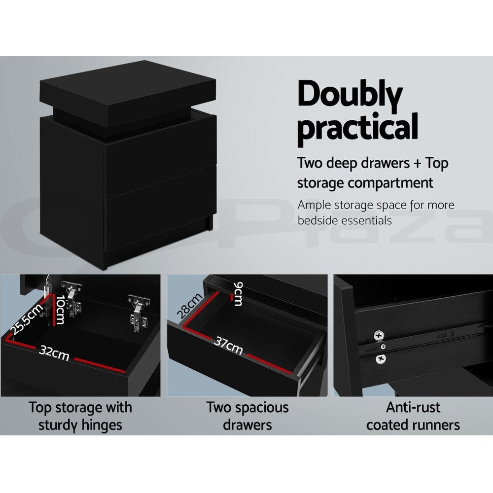 Artiss 2X Bedside Table 2 Drawers Lift-up Storage Black FURNI-O-BS-02-BKX2