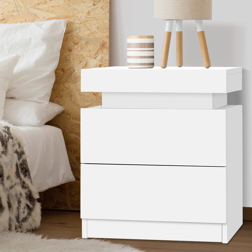 Artiss Bedside Table 2 Drawers Lift-up Storage - COLEY White FURNI-O-BS-02-WH
