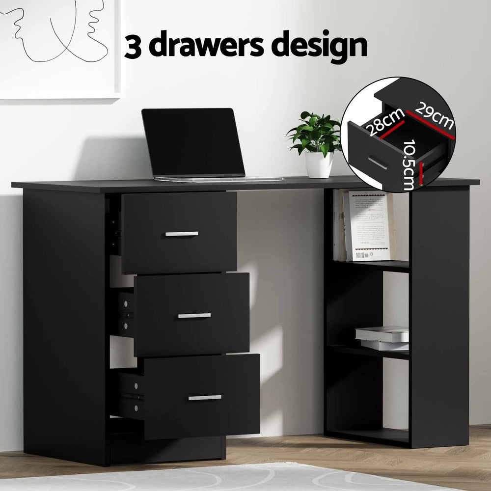 Artiss Computer Desk Drawer Shelf Cabinet Black 120CM FURNI-O-DESK-120-BK-AB