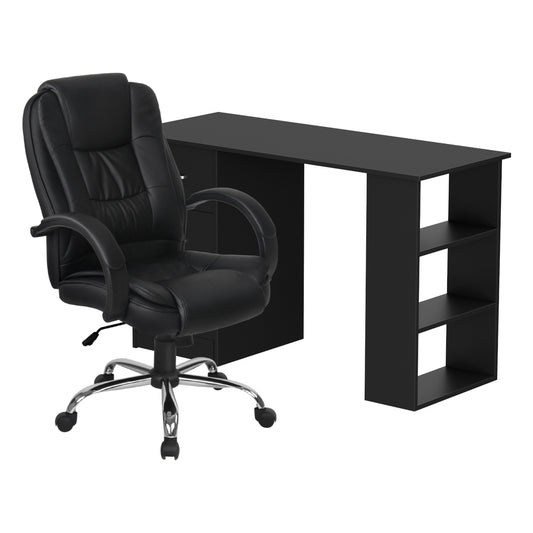 Artiss Computer Desk 120cm Executive Office Chair Set PU Leather High Back Black FURNI-O-DESK-CHAIR-9127-BK