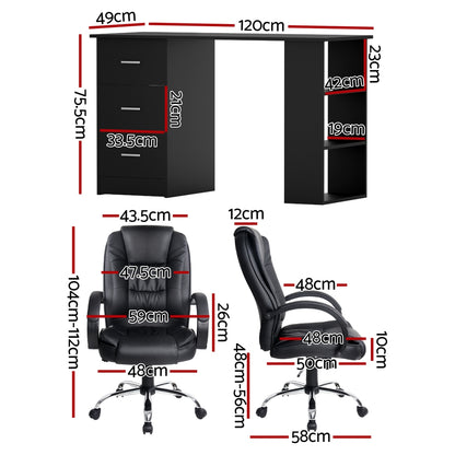 Artiss Computer Desk 120cm Executive Office Chair Set PU Leather High Back Black FURNI-O-DESK-CHAIR-9127-BK
