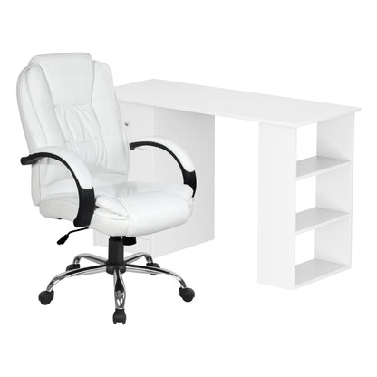 Artiss Computer Desk 120cm Executive Office Chair Set PU Leather High Back White FURNI-O-DESK-CHAIR-9127-WH