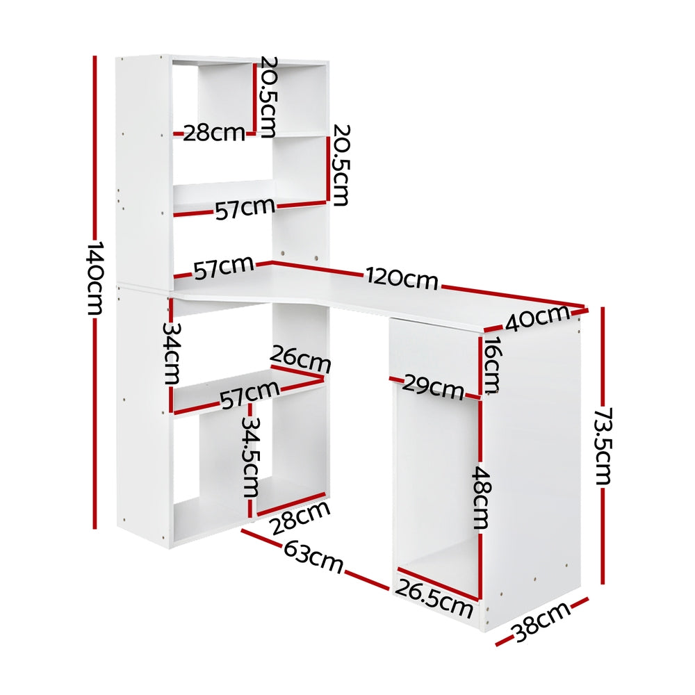 Artiss Computer Desk Bookshelf Drawer Cabinet White 120CM FURNI-O-DESK01-WH-AB