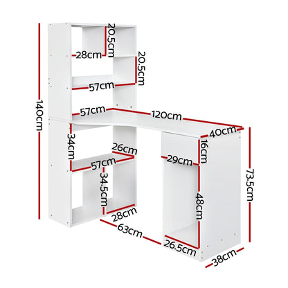 Artiss Computer Desk Bookshelf Drawer Cabinet White 120CM FURNI-O-DESK01-WH-AB