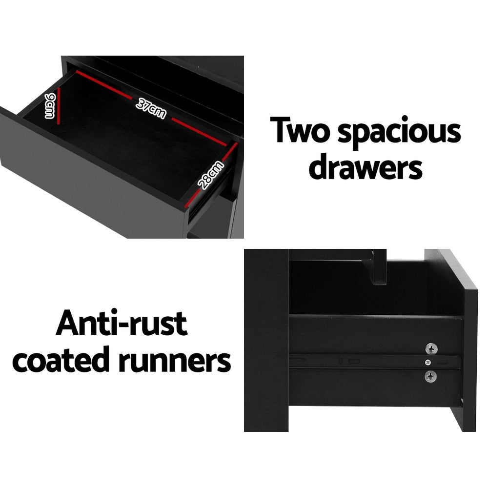 Artiss 2X Bedside Table LED 2 Drawers Lift-up Storage - COLEY Black FURNI-O-LED-BS-01-BKX2