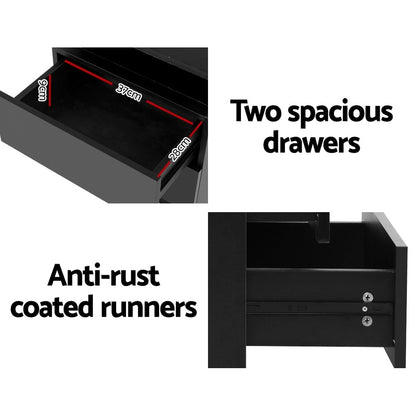 Artiss 2X Bedside Table LED 2 Drawers Lift-up Storage - COLEY Black FURNI-O-LED-BS-01-BKX2