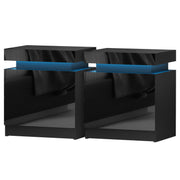 Artiss 2X Bedside Table LED 2 Drawers Lift-up Storage - COLEY Black