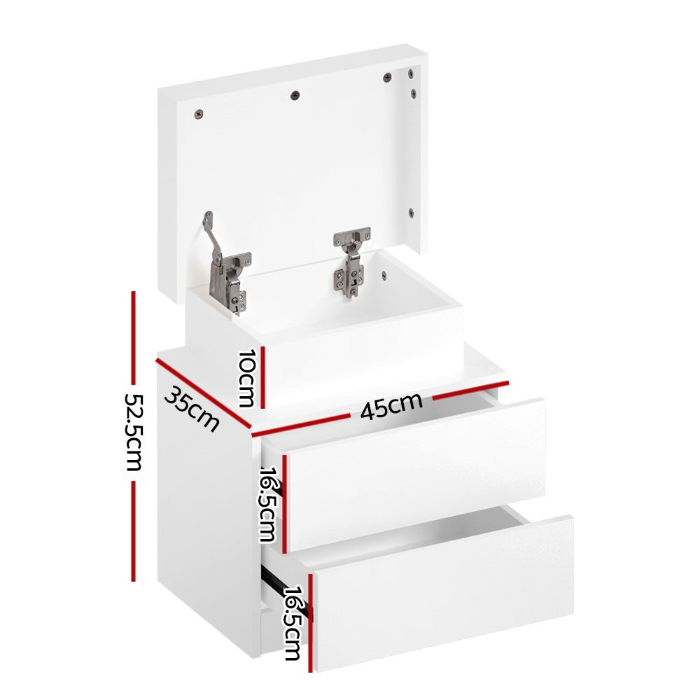 Artiss 2X Bedside Table LED 2 Drawers Lift-up Storage - COLEY White FURNI-O-LED-BS-01-WHX2