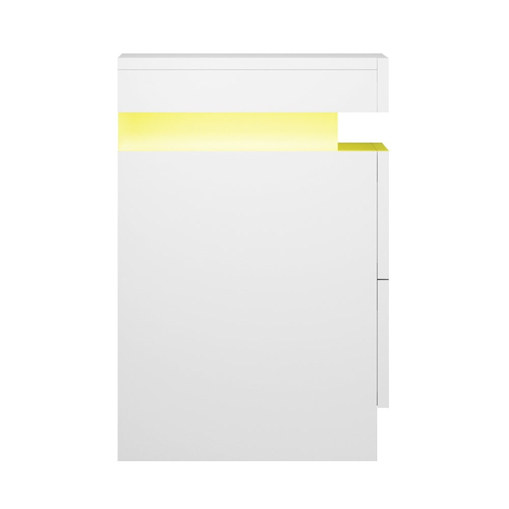 Artiss 2X Bedside Table LED 2 Drawers Lift-up Storage - COLEY White FURNI-O-LED-BS-01-WHX2