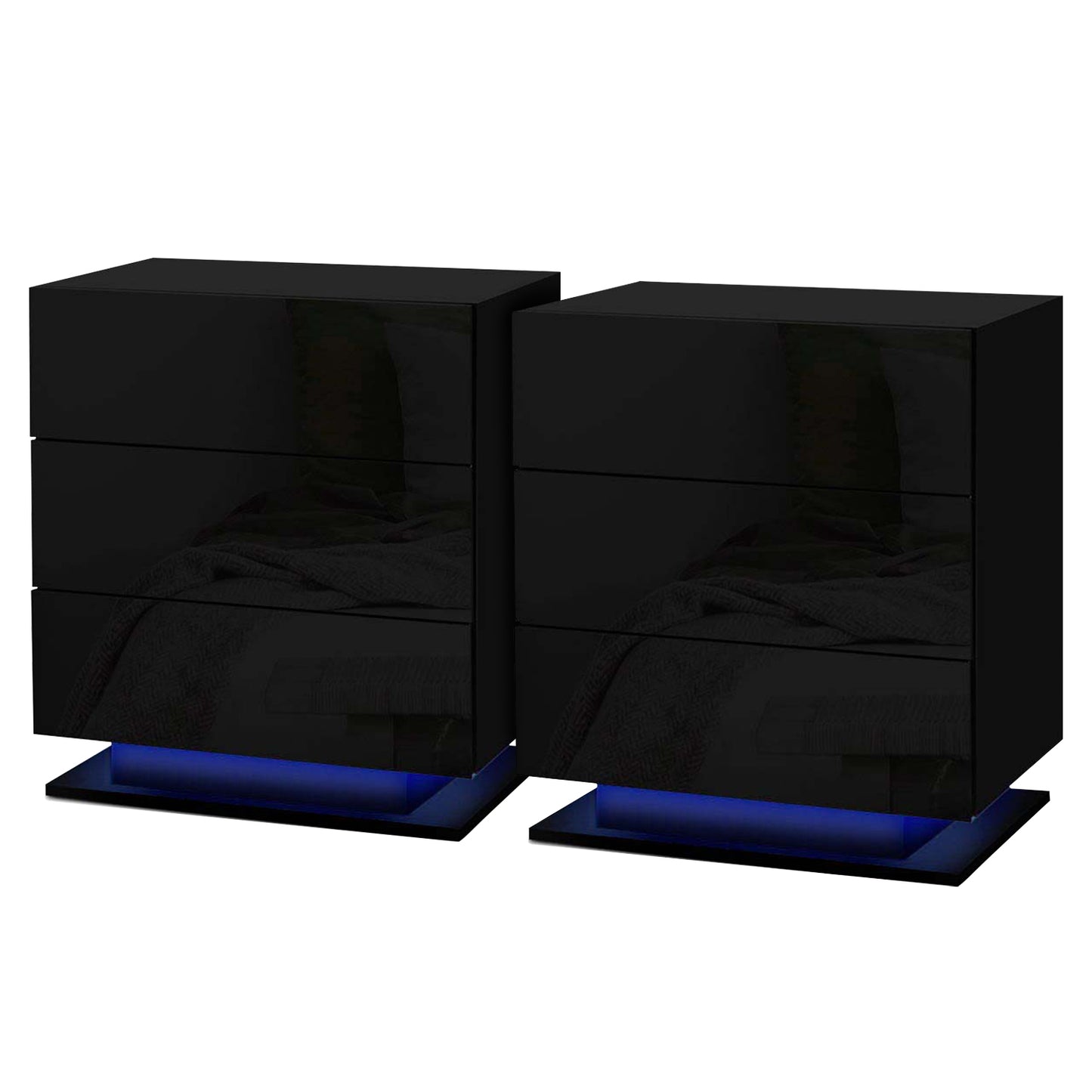 Artiss 2x Bedside Table LED 3 Drawers - MORI Black FURNI-O-LED-BS-02-BKX2
