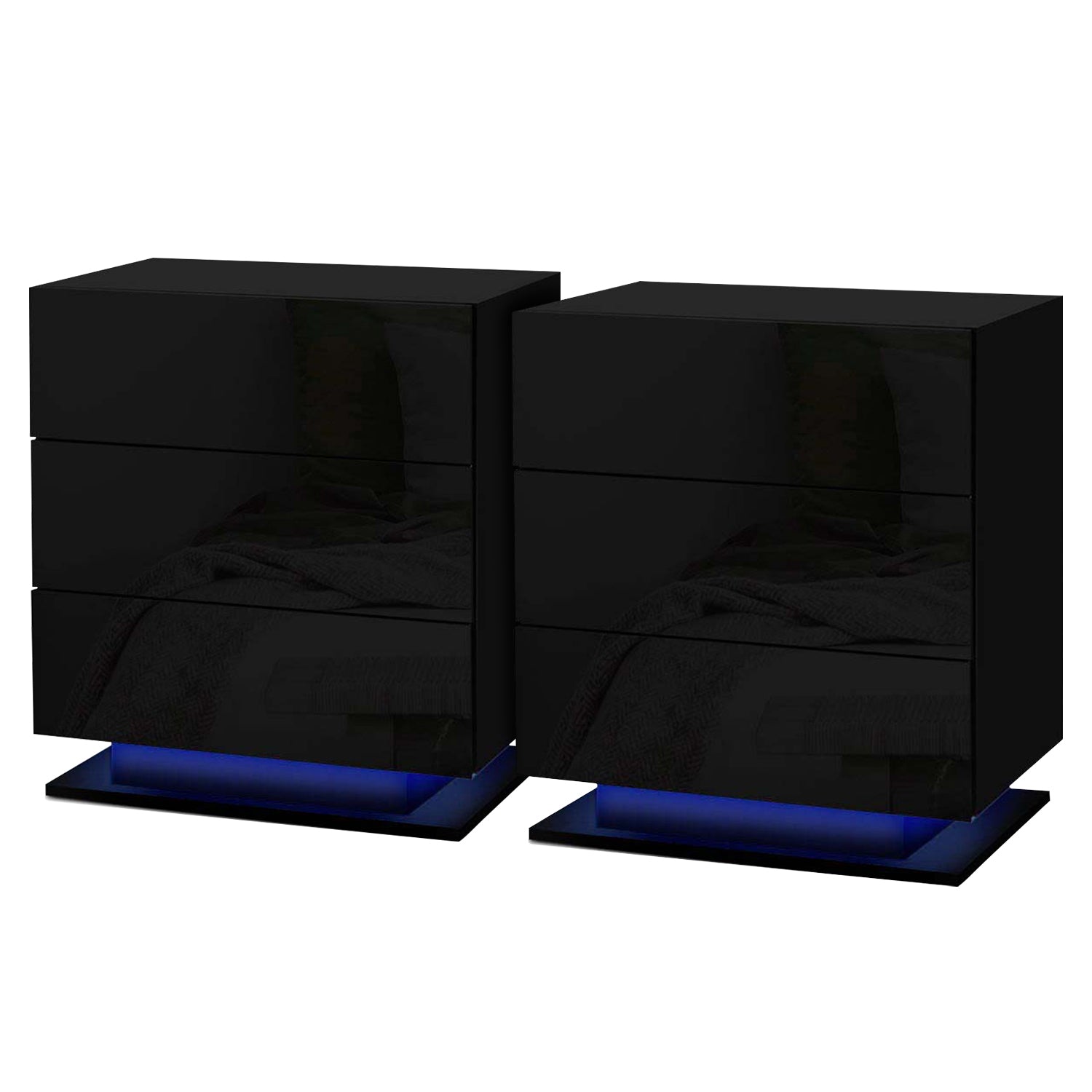 Artiss 2x Bedside Table LED 3 Drawers - MORI Black FURNI-O-LED-BS-02-BKX2