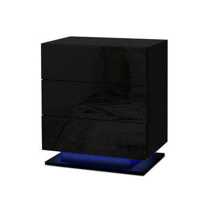Artiss 2x Bedside Table LED 3 Drawers - MORI Black FURNI-O-LED-BS-02-BKX2