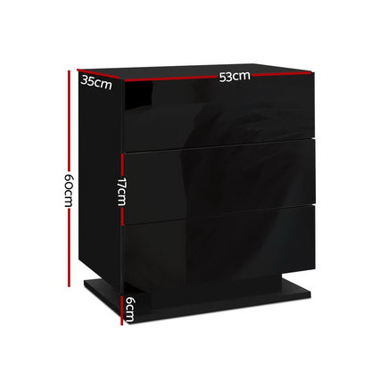 Artiss 2x Bedside Table LED 3 Drawers - MORI Black FURNI-O-LED-BS-02-BKX2