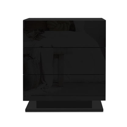 Artiss 2x Bedside Table LED 3 Drawers - MORI Black FURNI-O-LED-BS-02-BKX2